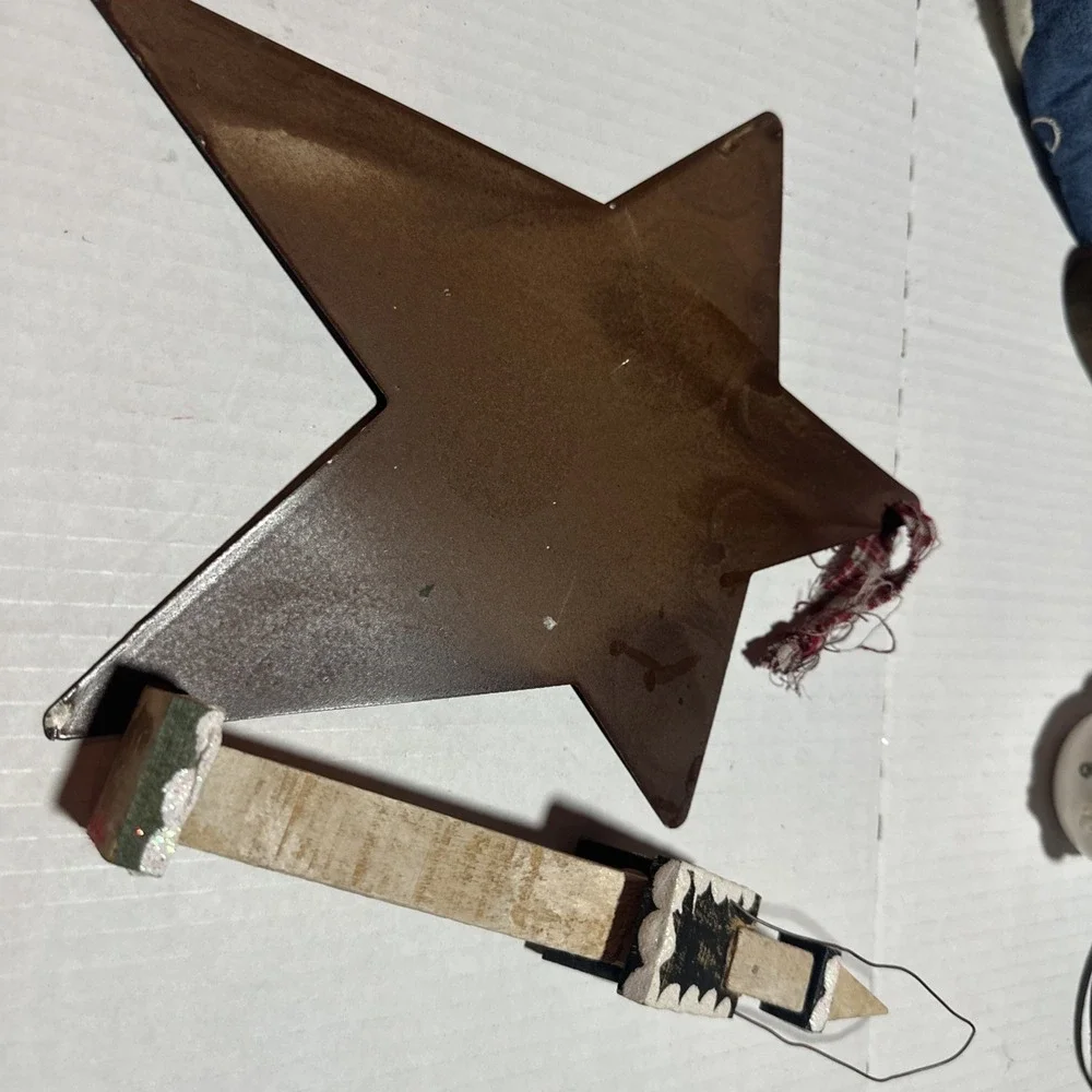 Snowman Ornament Hand Painted Star Country Metal Handmade with primitive house